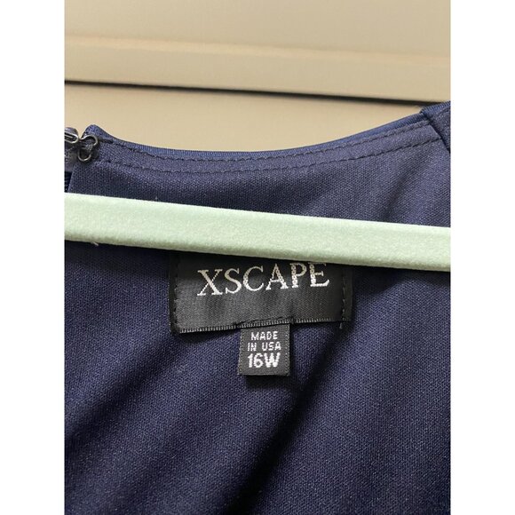 Xscape 4452XW Dress Womens 16W Blue Ruched Ruffle Maxi Formal Evening Gown - Picture 3 of 5